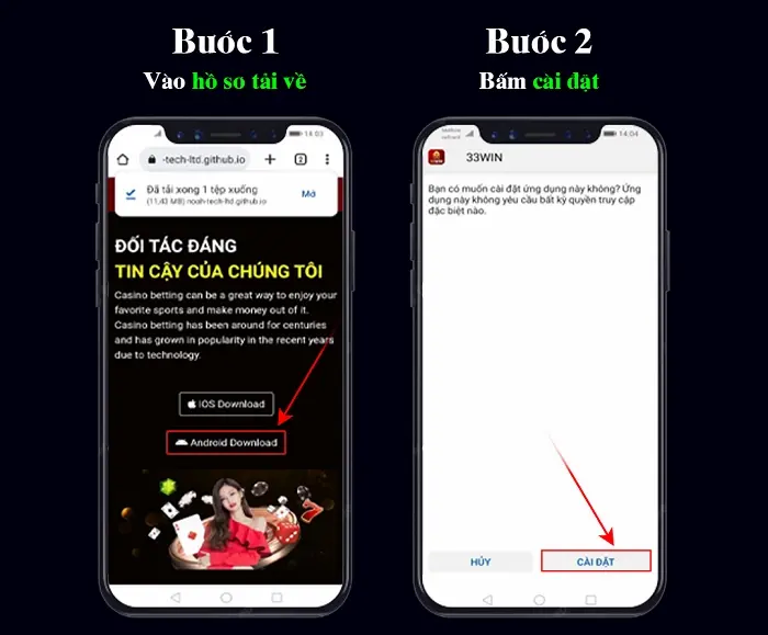 Bước 1 và 2 tải app về điện thoại Android