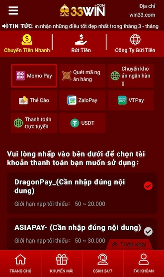 Nạp Tiền Momo Pay