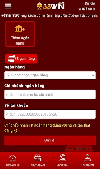 Thêm Tài Khoản Ngân Hàng Chính Chủ